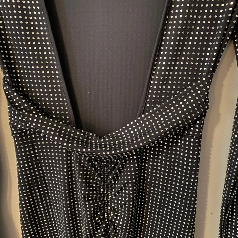 NWT Revolve WeWoreWhat Black Rhinestone Long Sleeve Open Back Maxi Dress Size 0 - Picture 4 of 9